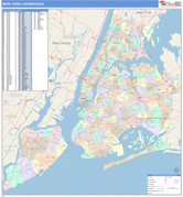 New York 5 Boroughs Metro Area Digital Map Color Cast Style